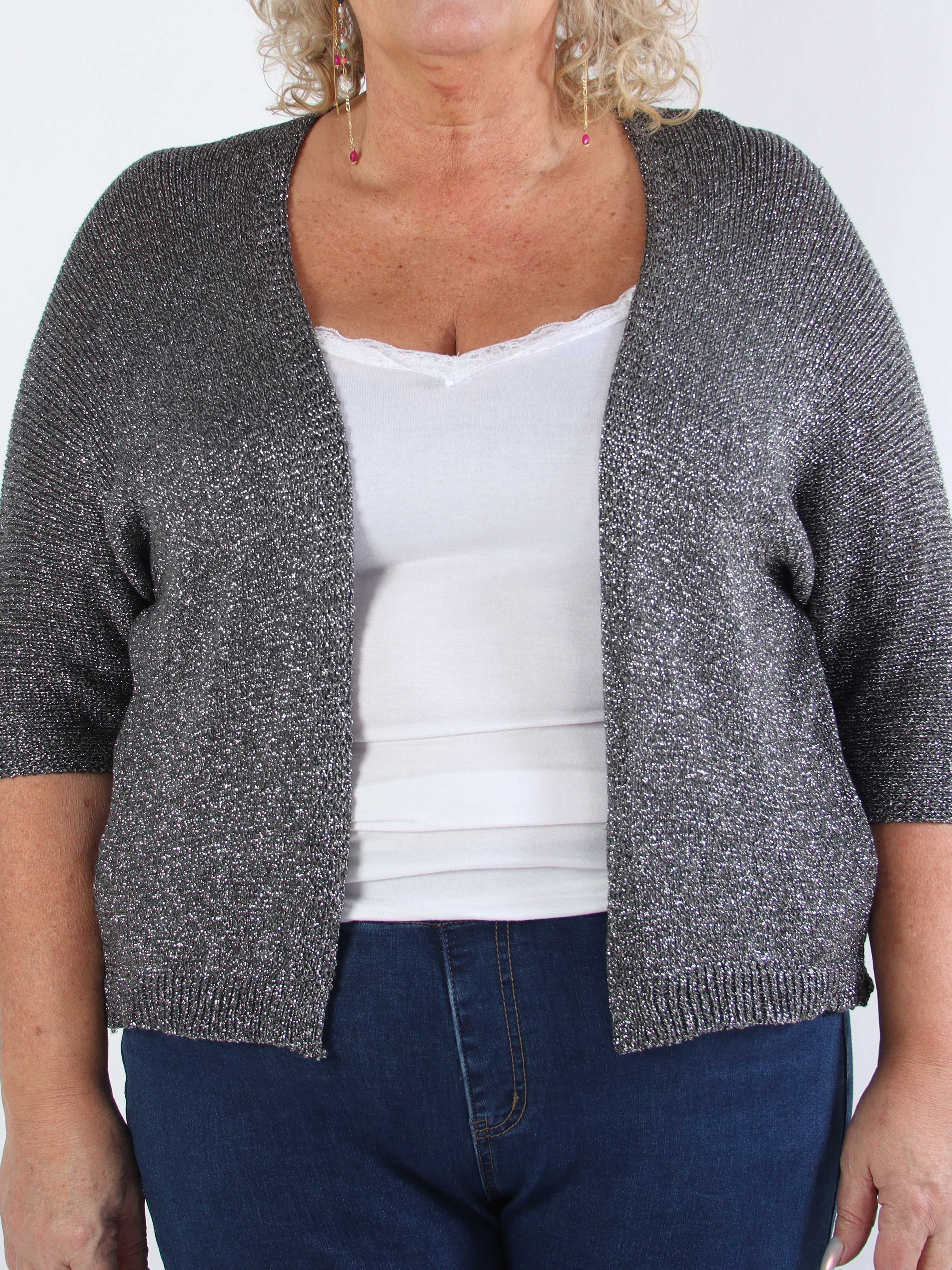 Mariela - Söt plus size-kofta i viskos med glittertrådar